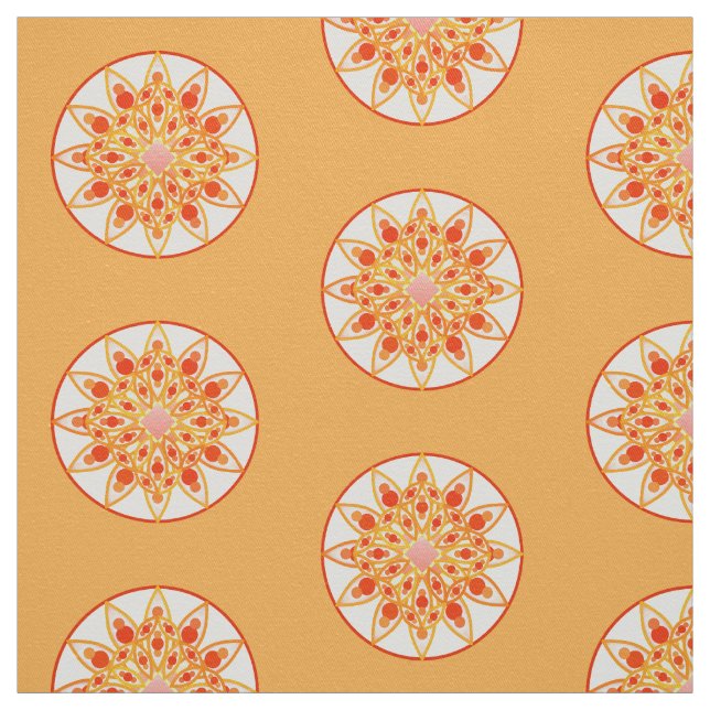 Tecido Padrão de mandala em coral, laranja e ouro (Modelo)