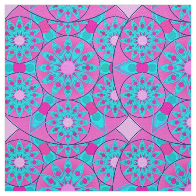Tecido Padrão de Mandala, fúcsia, rosa e turquesa (Modelo)