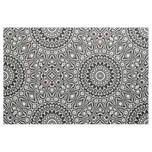 Tecido Padrão de Mandala Moderno Intricate Black and Whi