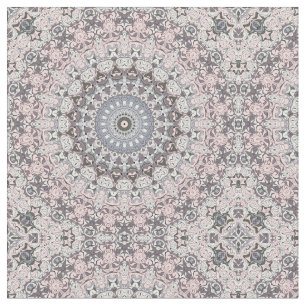 Tecido Padrão de Mandala Rosa Cinza e Branco