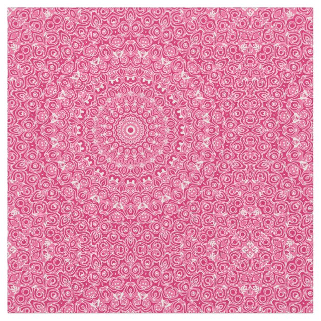 Tecido Padrão de Mandala Rosa Vibrante e Branco (Detalhe)