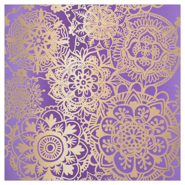 Tecido Padrão de Mandala roxo e Dourado (Modelo)