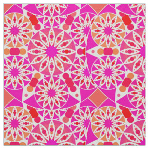 Tecido Padrão de mandala, tons de rosa e coral