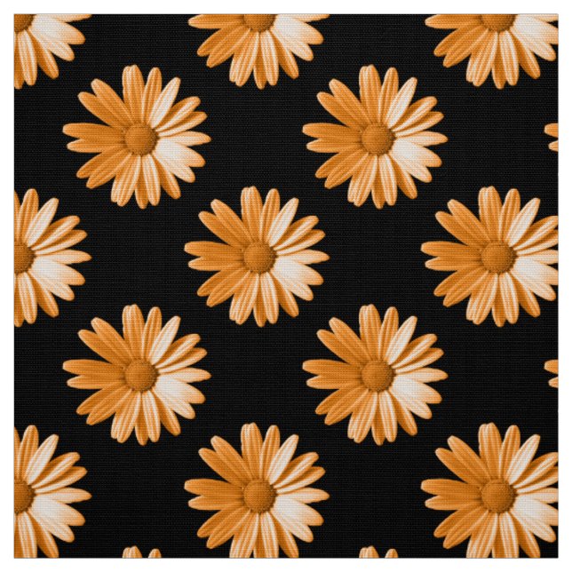 Tecido Padrão de margarida - Laranja claro em preto (Modelo)