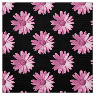 Tecido Padrão de margarida - Rosa em preto