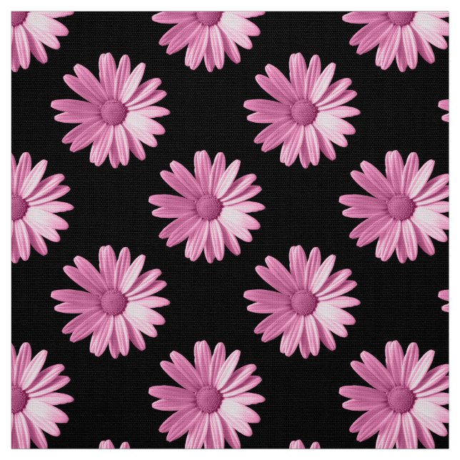 Tecido Padrão de margarida - Rosa em preto (Modelo)