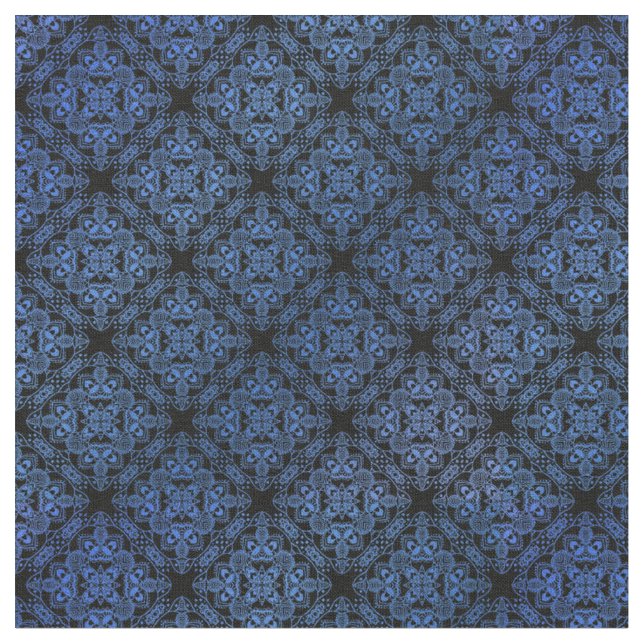 Tecido Padrão de Medalhão Azul Damask (Detalhe)