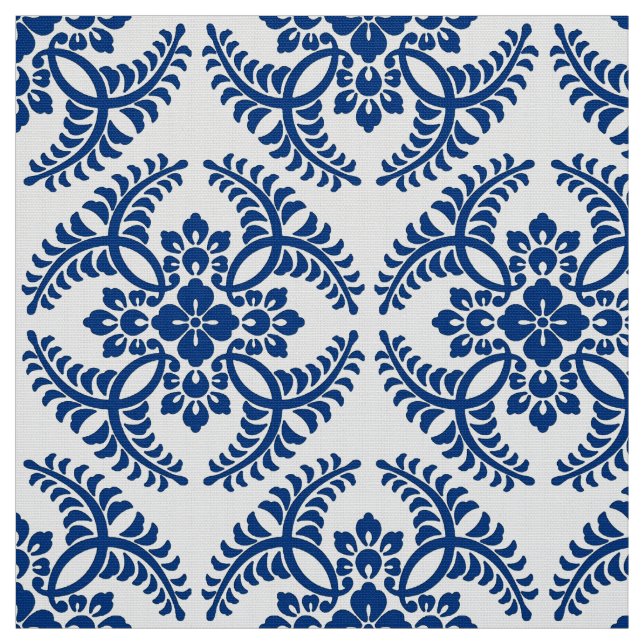 Tecido Padrão de Medalhão Japonês, Azul Cobalto e Branco (Modelo)