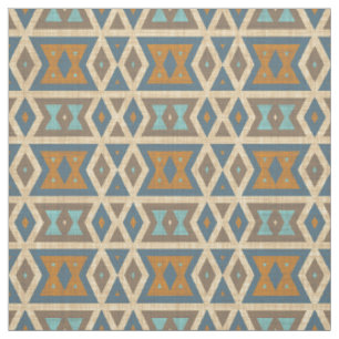 Tecido Padrão de mosaico Azteca azul turquesa laranja