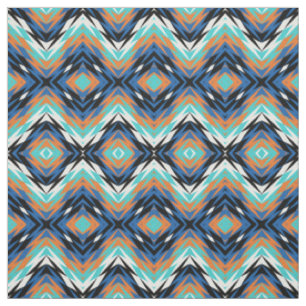 Tecido Padrão de mosaico Azteca laranja preto azul turque