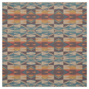 Tecido Padrão de mosaico Azteca laranja vermelho azul tur