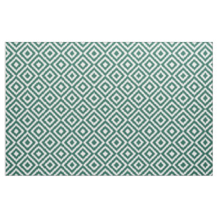 Tecido Padrão de Mosaico em Quadrados de Ikat Verde Escur