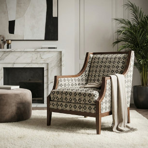 Tecido Padrão de Mosaico Geométrico Preto e Bege Elegante