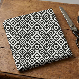 Tecido Padrão de mosaico geométrico tribal preto e branco