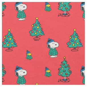 Tecido Padrão de Natal Vermelho do Snoopy & Woodstock
