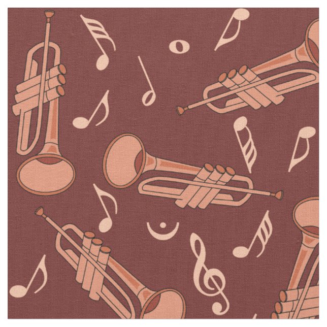Tecido Padrão de Notas de Música de Trompete (Detalhe)