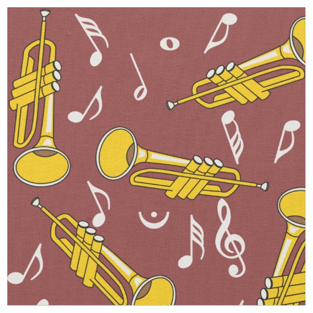 Tecido Padrão de Notas de Música de Trompete (Detalhe)