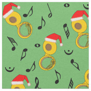Tecido Padrão de Notas de Música de Tuba Santa Hat