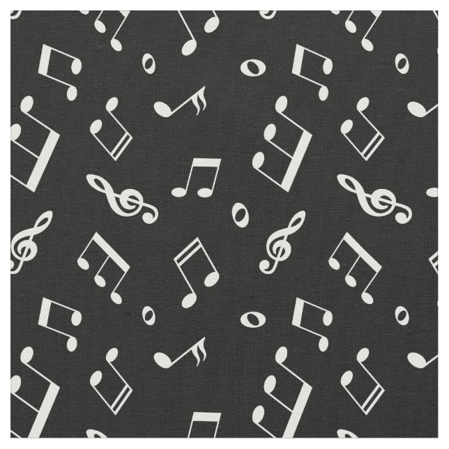 Tecido Padrão de Notas de Música Preta e Branca (Detalhe)
