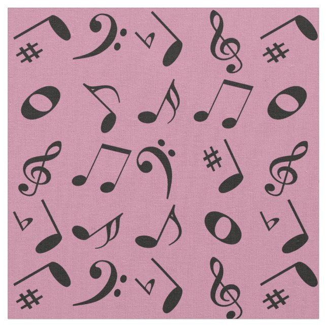 Tecido Padrão de notas de música preto angular a rosa (Detalhe)