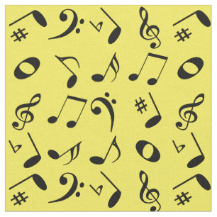 Tecido Padrão de notas de música preto angular em amare
