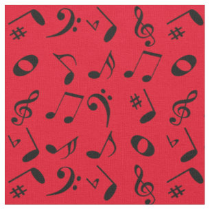 Tecido Padrão de notas de música preto angular em verme