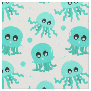Tecido Padrão de Octopus Azul de Kawaii