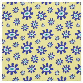 Tecido Padrão de olhos Abstrato azul, amarelo e branco