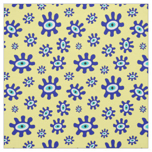 Tecido Padrão de olhos Abstrato azul, amarelo e branco
