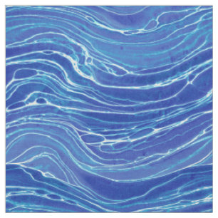 Tecido Padrão de Ondas Abstratas Azuis e Brancas