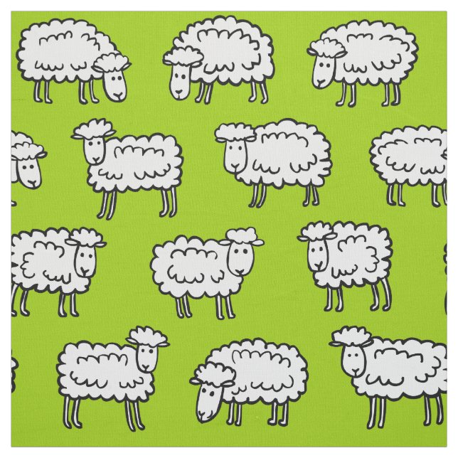Tecido Padrão de Ovinos - Branco Preto e Verde (Modelo)