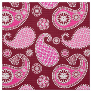 Tecido Padrão de Paisley, Borgonha, Rosa e Branco
