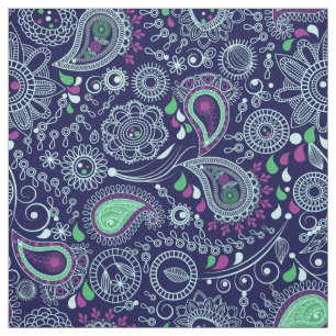 Tecido Padrão de Paisley de Dodle Azul Escuro