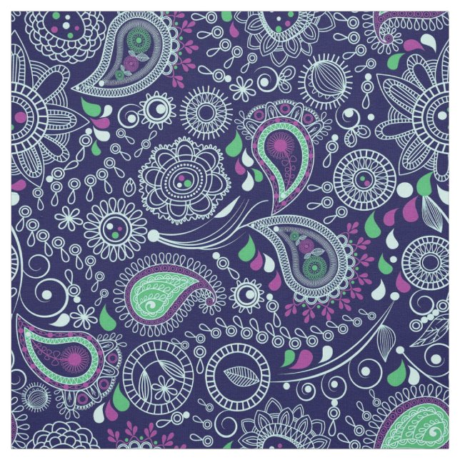 Tecido Padrão de Paisley de Dodle Azul Escuro (Modelo)