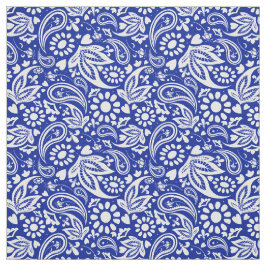 Tecido Padrão de Paisley do Boho Azul e Branco