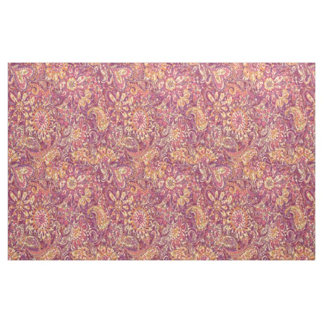 Tecido Padrão de Paisley Floral Púrpura Cor-de-Rosa Cinze (Fat Quarter)