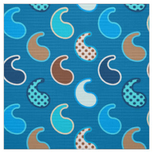 Tecido Padrão de Paisley Moderno, Azul Cerulean, Tan & A