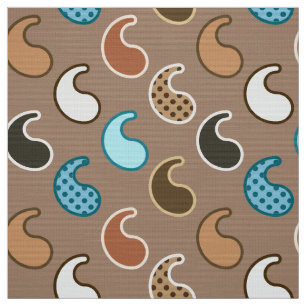 Tecido Padrão de Paisley Moderno, Taupe, Turquesa e Ferr