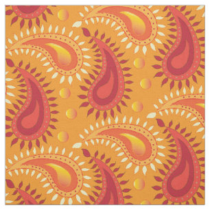 Tecido Padrão de Paisley Persa Laranja Oriental