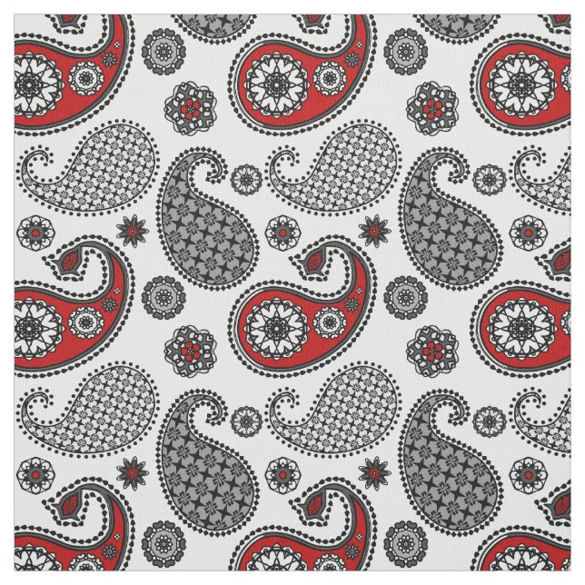 Tecido Padrão de Paisley, Preto, Branco e Vermelho (Modelo)