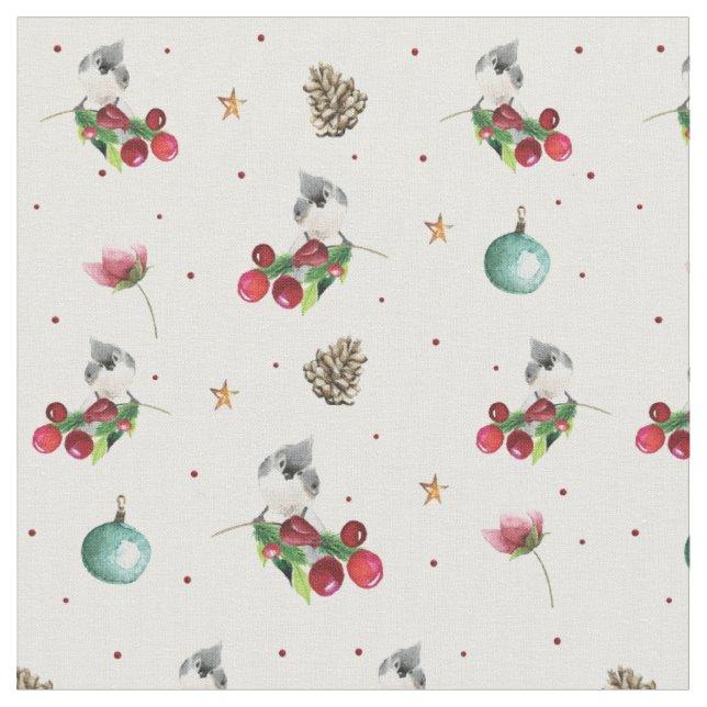 Tecido Padrão de Pássaro de inverno com tufão de Natal (Detalhe)