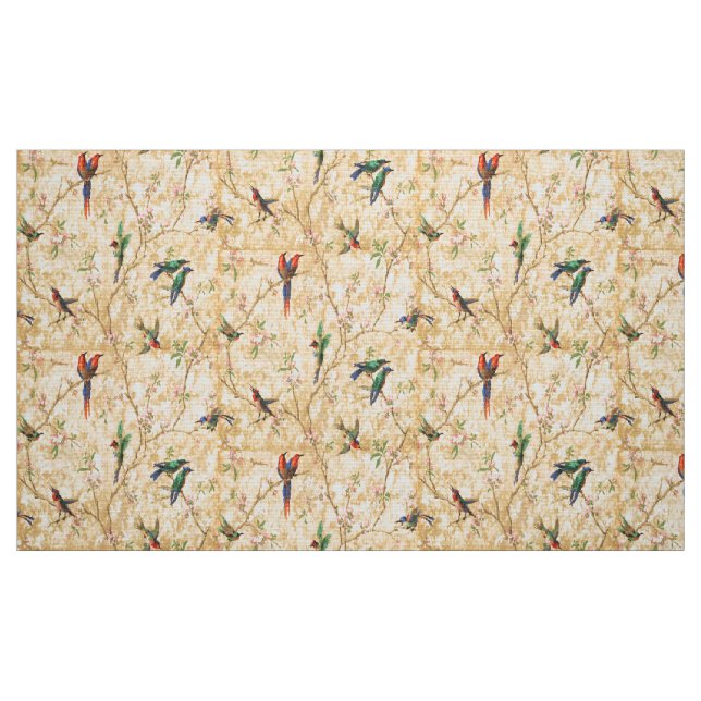 Tecido Padrão de Pássaros Antigos em Árvores Floridas (Fat Quarter)