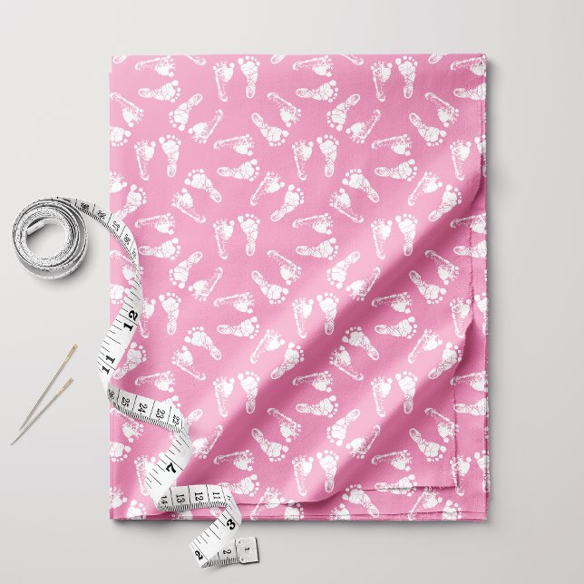 Tecido Padrão de Pegada de Bebê Branco em Rosa (Criador carregado)