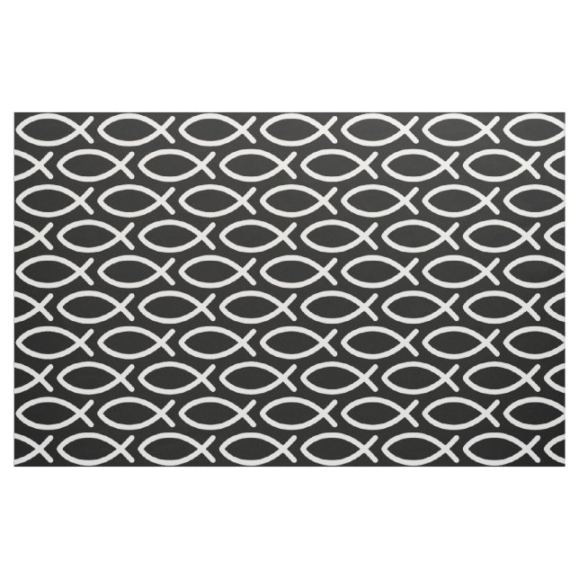 Tecido Padrão de Peixe de Jesus Cristão Preto  (Fat Quarter)