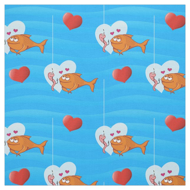 Tecido Padrão de Peixe e Isca no Amor (Modelo)