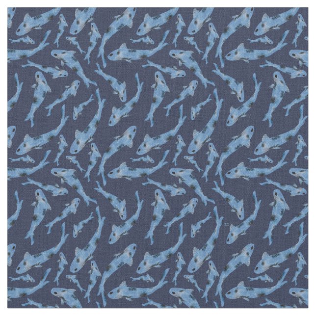 Tecido Padrão de Peixe Koi Marinho Azul (Detalhe)