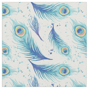 Tecido Padrão de Penas de Peacock de Aquarela