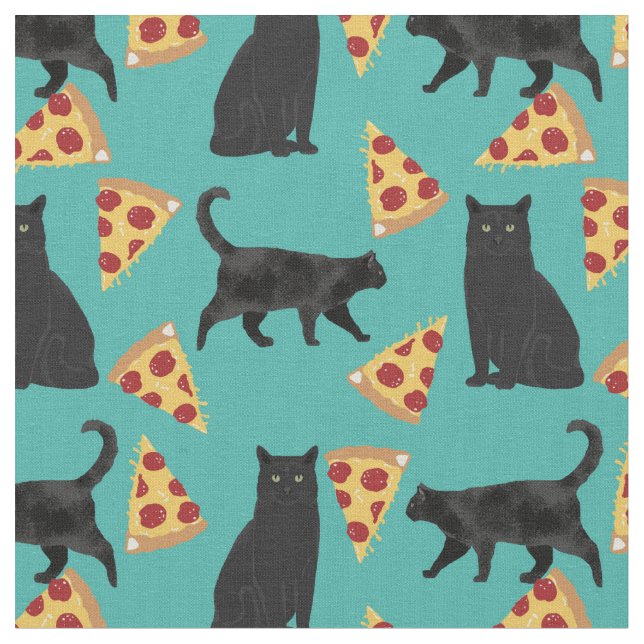 Tecido Padrão de pizza de gato preto (Detalhe)