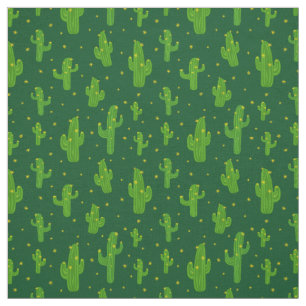 Tecido Padrão de Plantas de Cactus Verde Cartoon