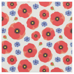 Tecido Padrão De Poppys E Cornflower